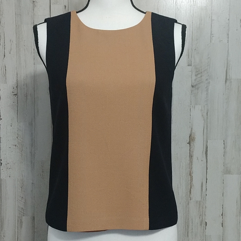 J Crew Navy Blue and Tan Sleeveless Blouse